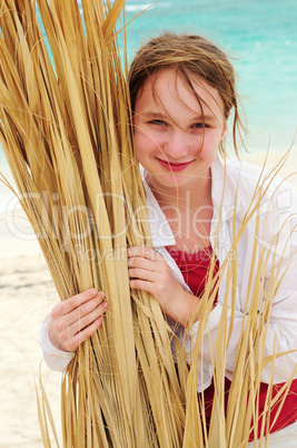 Portrait of a girl on tropical beach