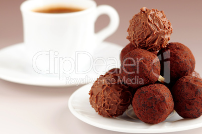 Chocolate truffles and coffee