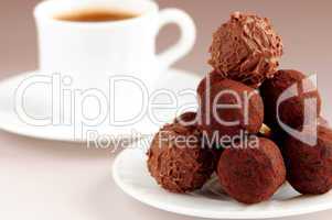 Chocolate truffles and coffee