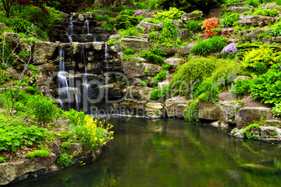 Cascading waterfall and pond