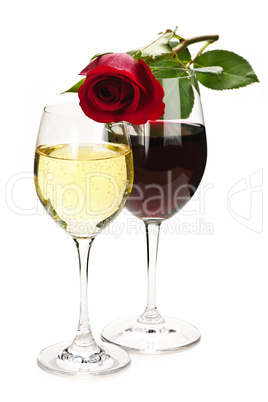 Wine with red rose