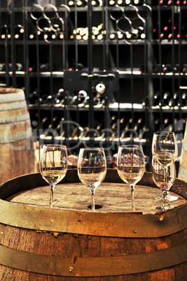 Wine  glasses and barrels