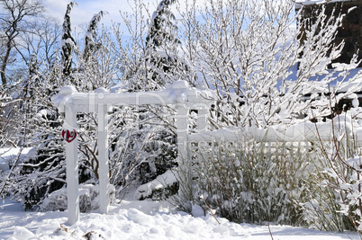 Front yard of a house in winter