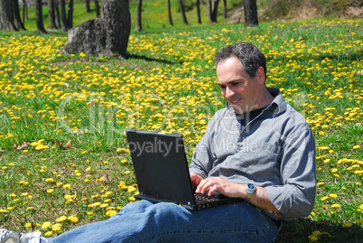 Man work outside computer