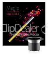 Beautiful vector magic background with wand and hat
