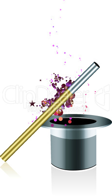 Beautiful vector magic background with wand and hat