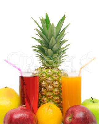 Glass with juice and fruits