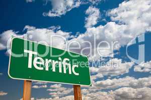 Terrific Green Road Sign with Sky