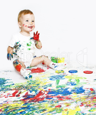 beauty baby with paint on white