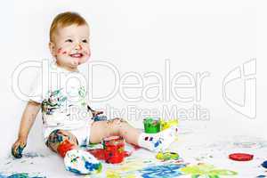 beauty baby with paint on white