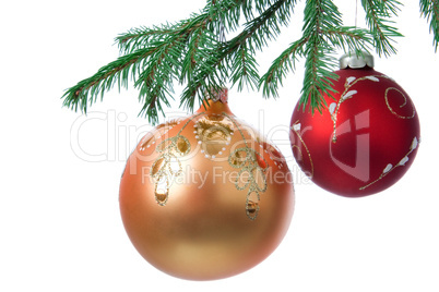 Christmas decoration ball and fir branch