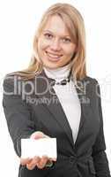 businesswoman  show business card
