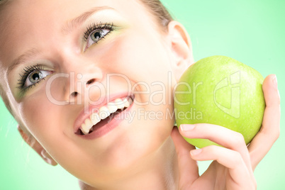 young beauty woman with apple