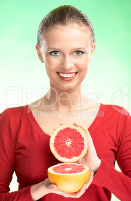 young beauty woman with grapefruit