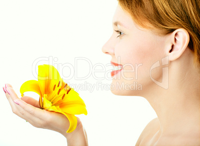 beauty woman with yellow lily
