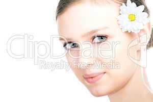 beauty woman portrait with camomile flower