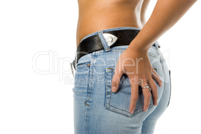 lady in blue jeans with belt