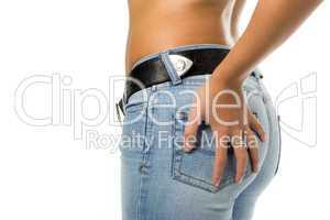 lady in blue jeans with belt