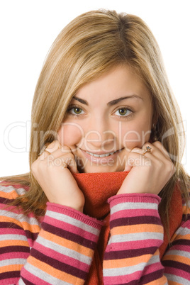 beauty girl close up portrait in scarf