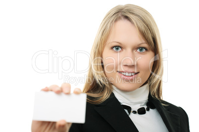 young business woman hold wisiting card