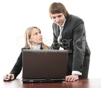 business man and woman with laptop