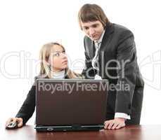 business man and woman with laptop