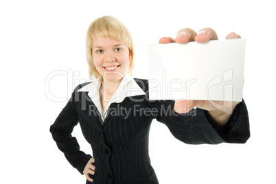 pretty  businesswoman  presenting  business card