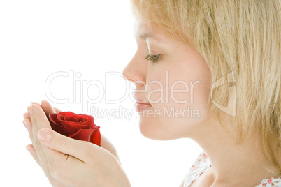 beauty close-up yaoung woman face with rose flower