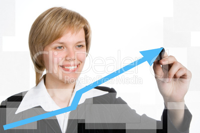 business woman draw graph blue arrow