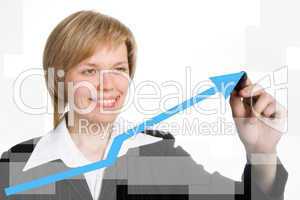 business woman draw graph blue arrow