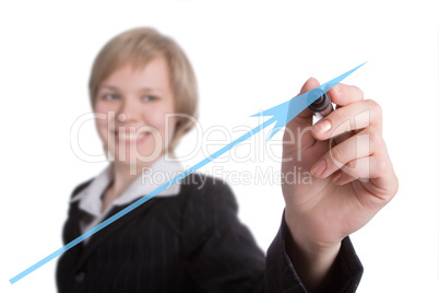 business woman draw graph blue arrow