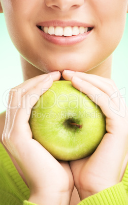 young beauty woman with apple