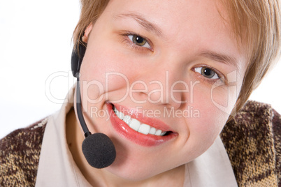 Beauty smile girl operator with headphones