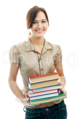 Intelligent woman holding books