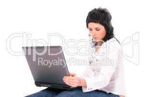 beauty business brunette girl with laptop