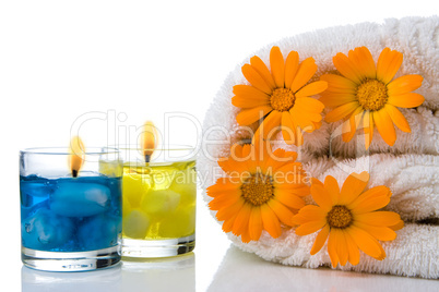 spa candle  flower towel