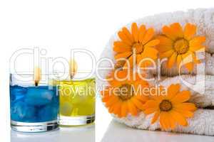 spa candle  flower towel