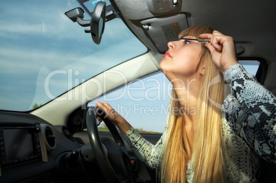 make-up in car driving