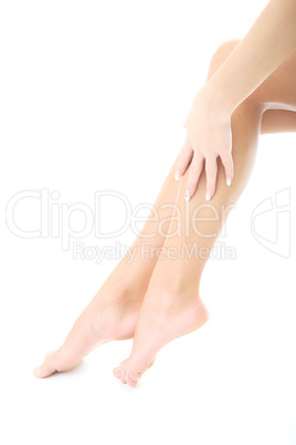woman legs with hand