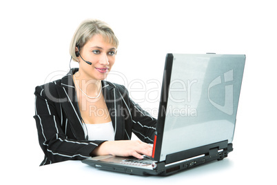 businesswoman with laptop and headset
