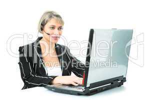 businesswoman with laptop and headset