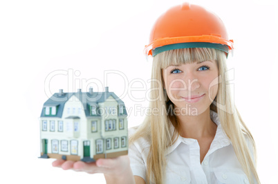 architect woman with little house on hand