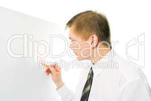 businessman write marker on white desk on white background
