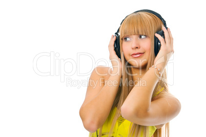 woman in head phones