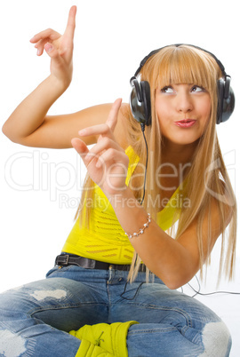 young woman listening music