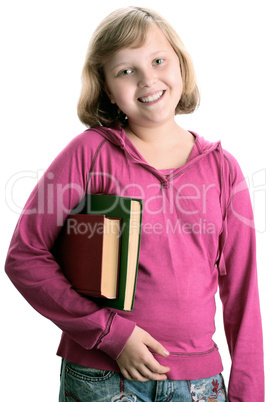 little girl with books