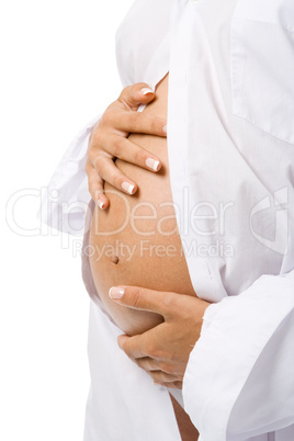 pregnant woman holding her belly