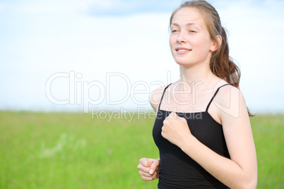 woman run in field