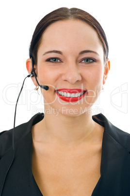 business woman in headphones