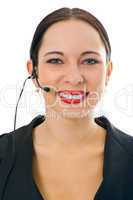 business woman in headphones